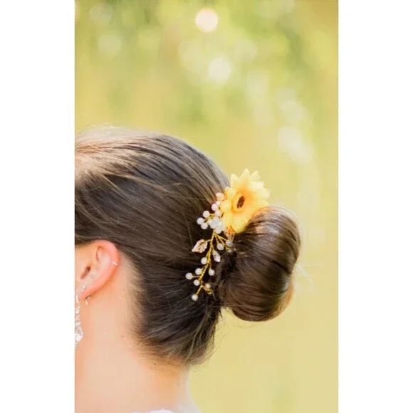 Sunflower Gold Metal Wire Hair Accessorie For Special Occasions - Picture 4 of 7